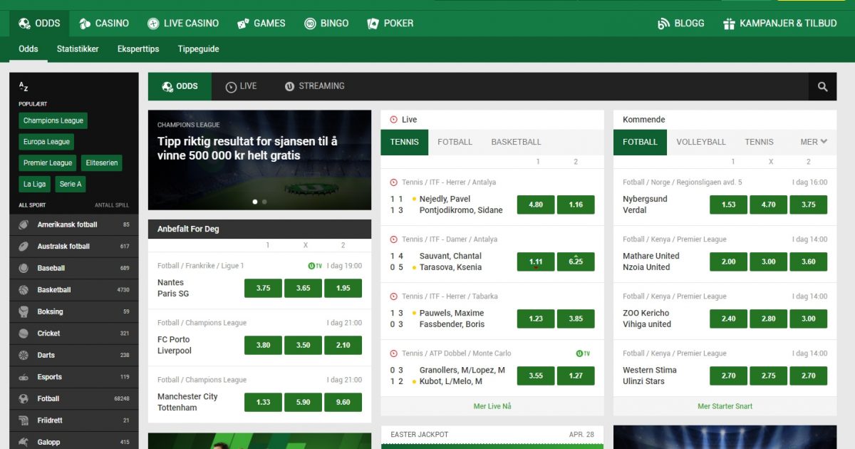 Skjermbilde av Unibet Norge odds