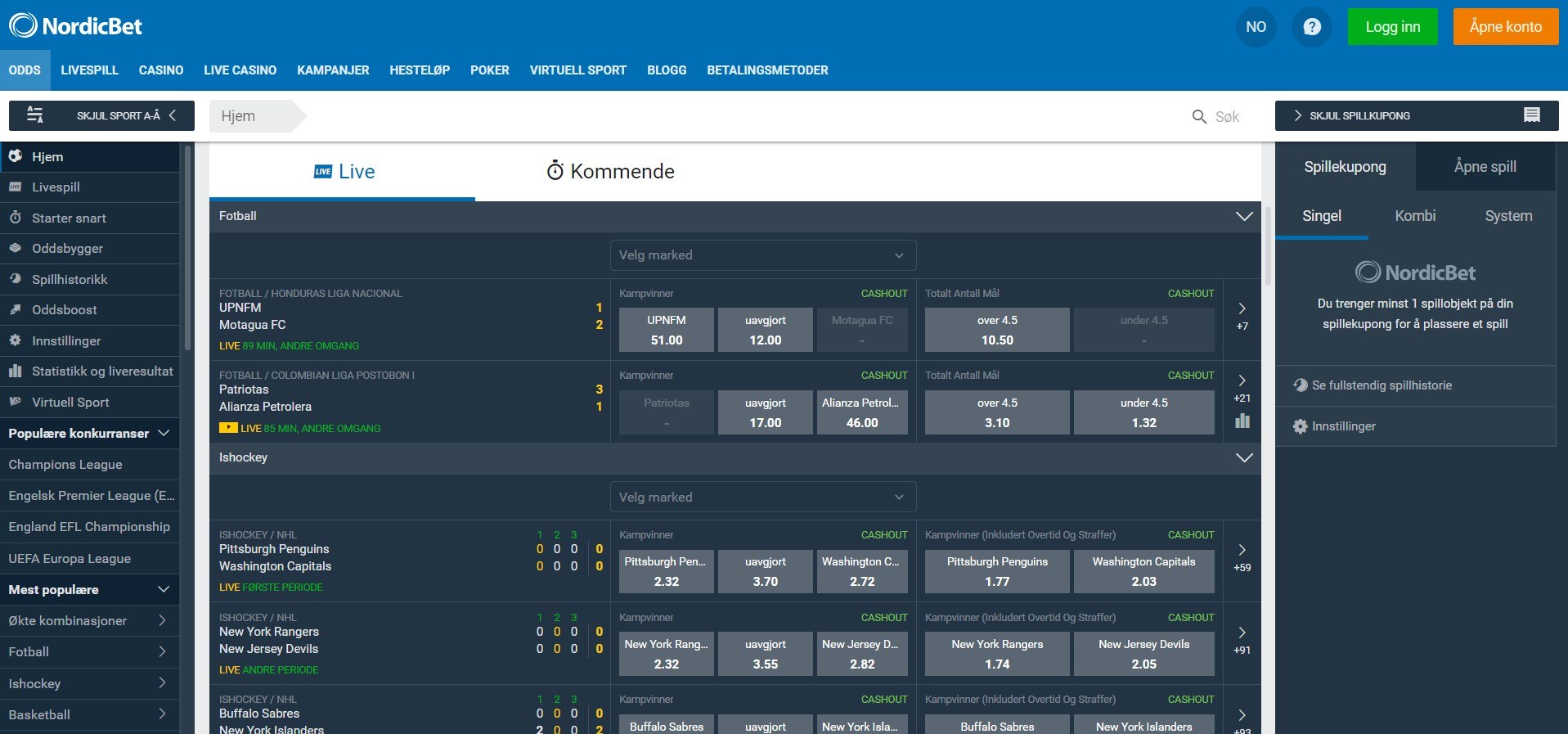 NordicBet og Betsson setter sin egen odds