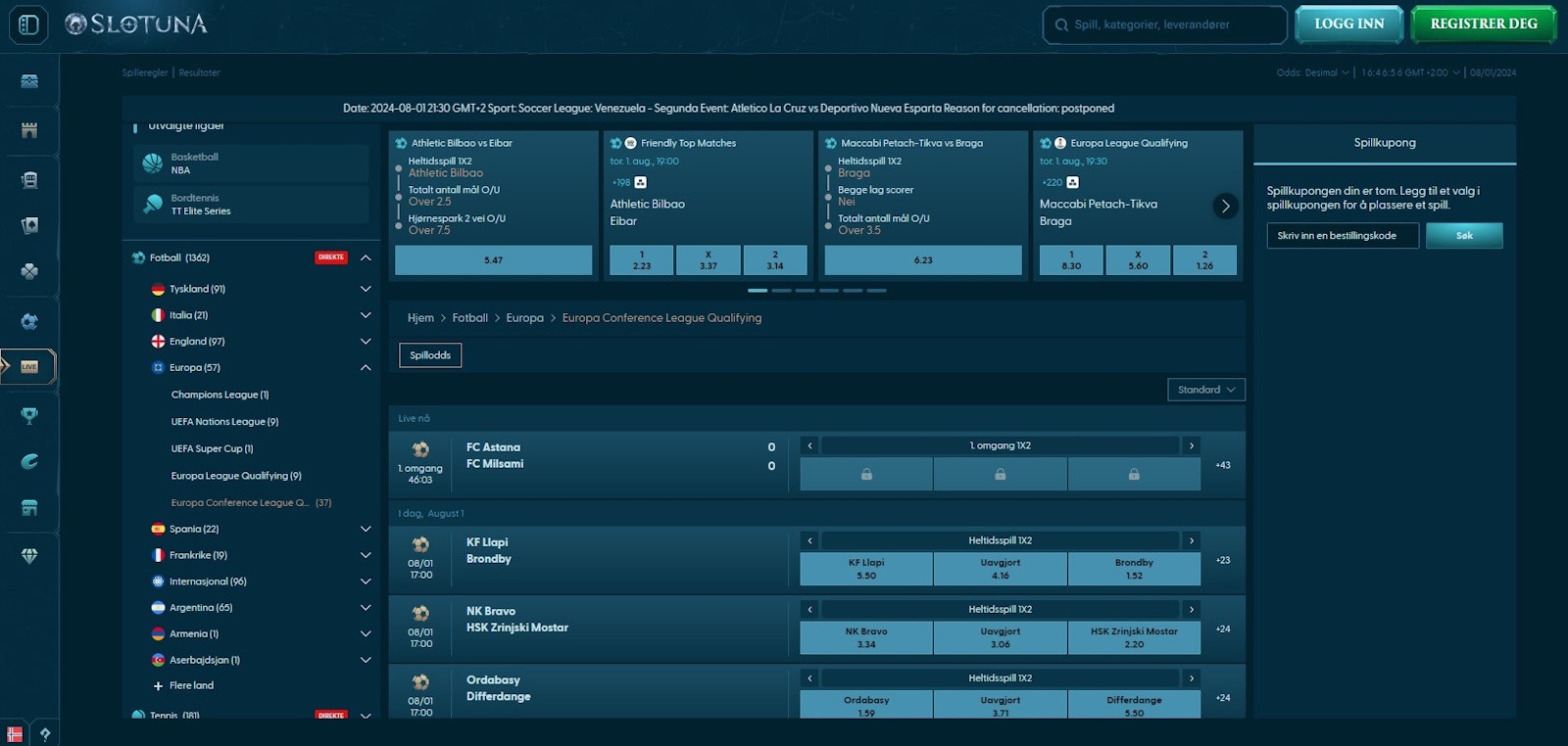 Slotuna live betting